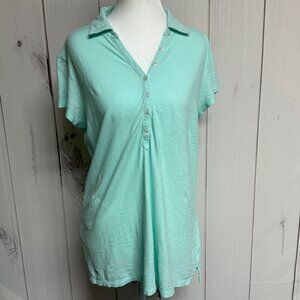 Lilly Pulitzer Mint Green Pima Cotton Henley Polo Shirt Top Size L, EUC
